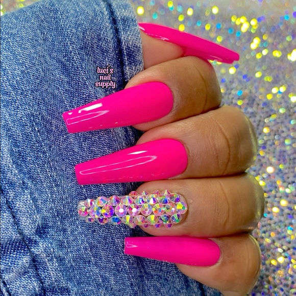 Hot Pink Bling Press On Nails - Picture 1 of 1